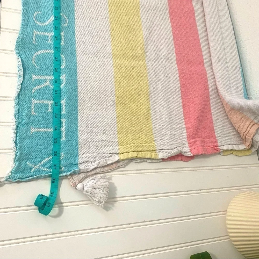 Victoria Secret Throw Beach Blanket 50x60” Peach Pink Yellow Blue 100% Cotton